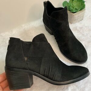 EILEEN Fisher black suede cutout block heel booties